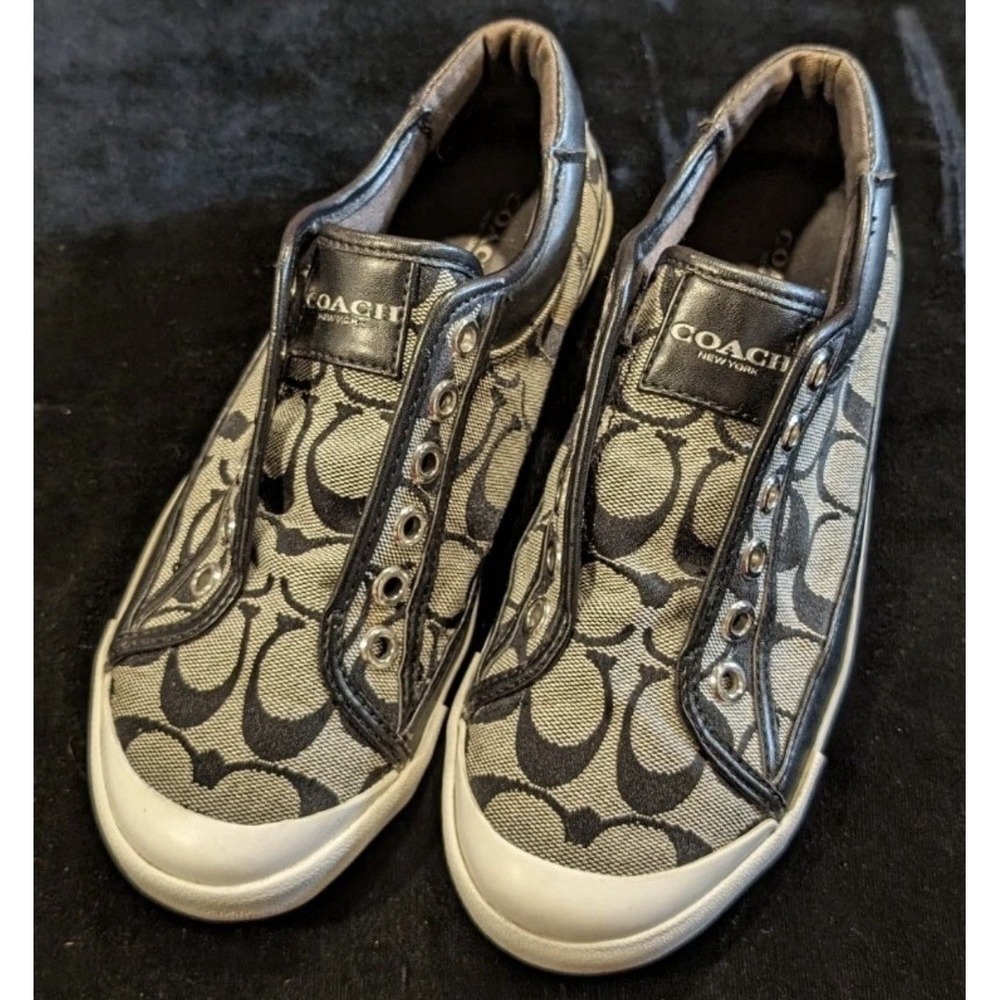 COACH Signature Low Top Canvas Lace SNEAKERS Felix 8 Black Grey - Picture 5 of 5